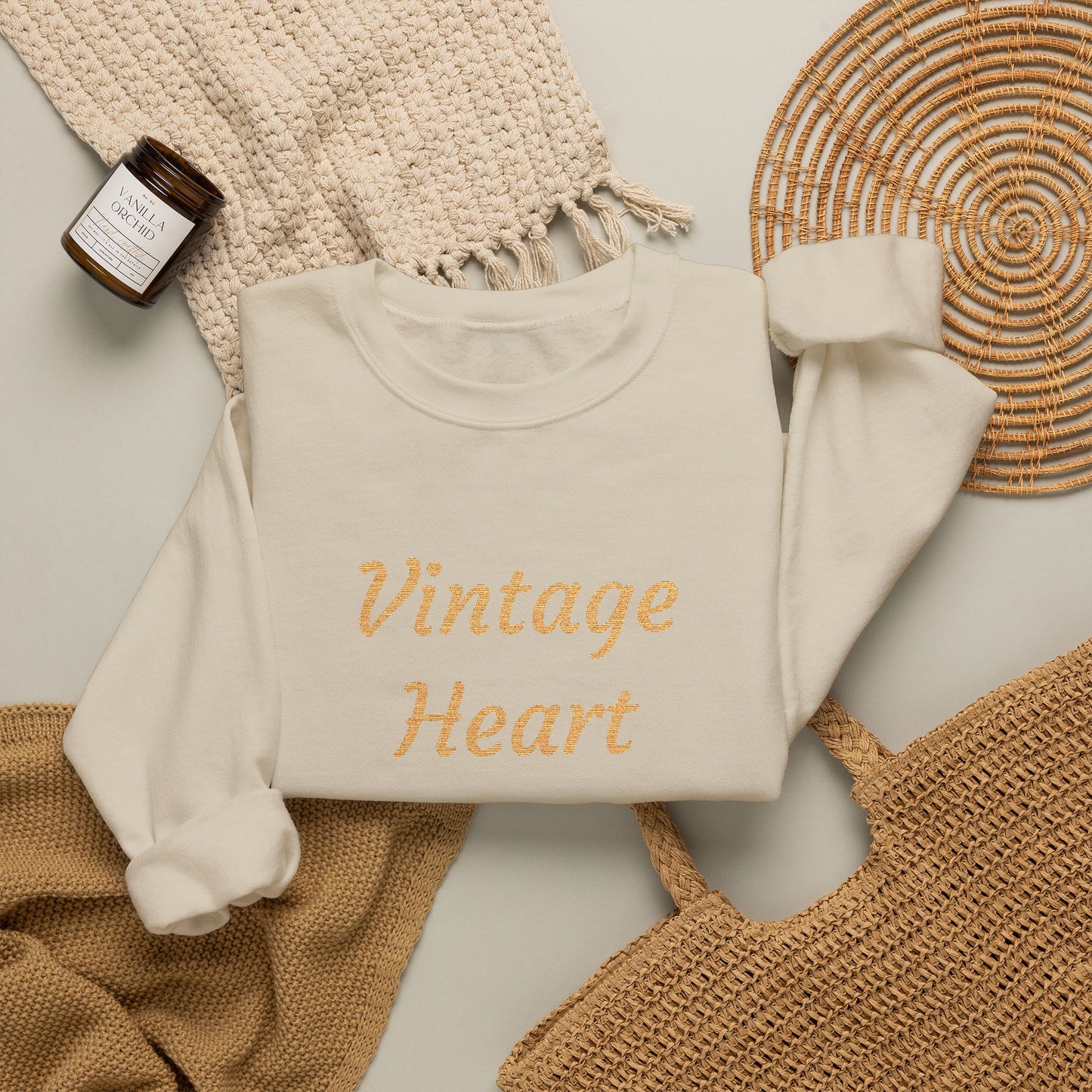" Vintage Heart" Embroidered Crew neck Sweatshirt