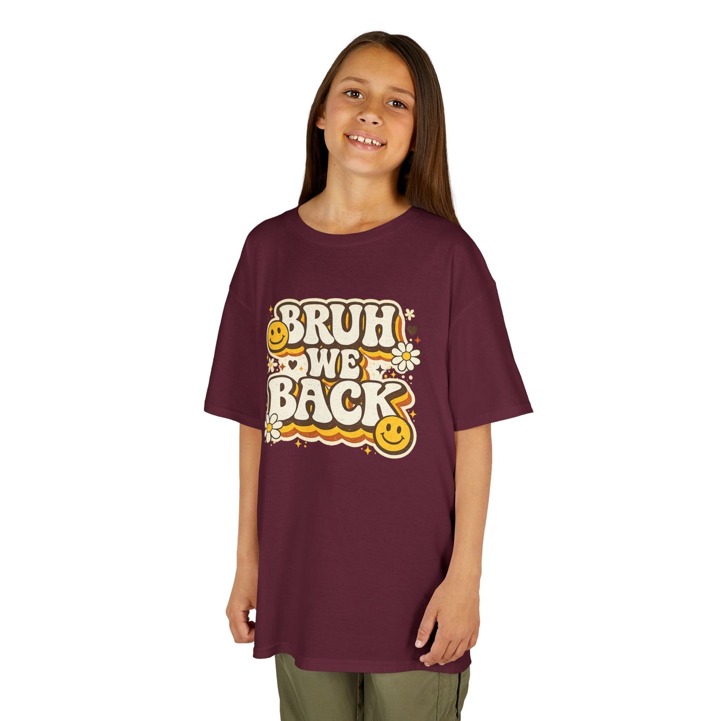 Bruh We Back Shirt | Funny Back to School Shirt | Retro Kids School Tee | Gildan Graphic Tee | First Day of School Shirt | Smiley Face Shirt
