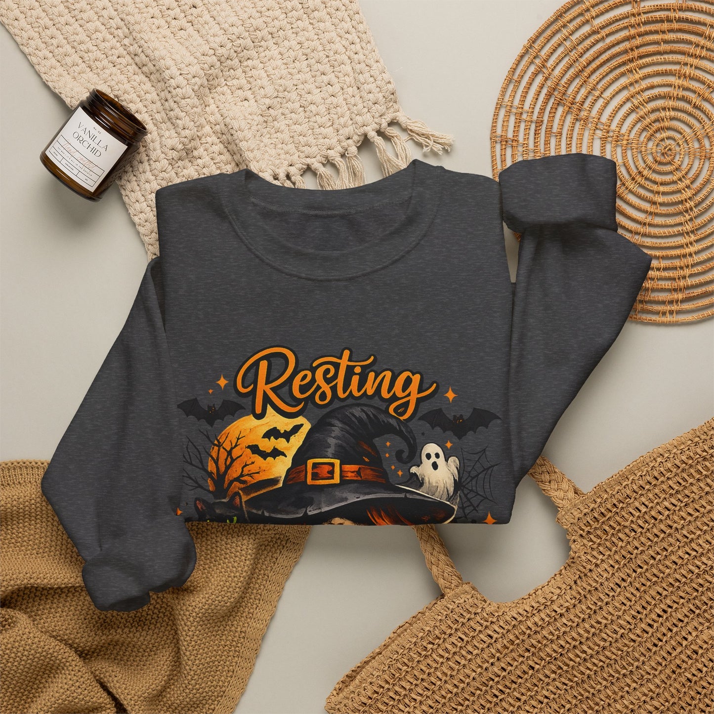Resting Witch Face Sweatshirt | Funny Halloween Witch Gildan 18000 Crewneck | Spooky Fall Women's Graphic Sweatshirt | Cute Witchy Autumn Gift