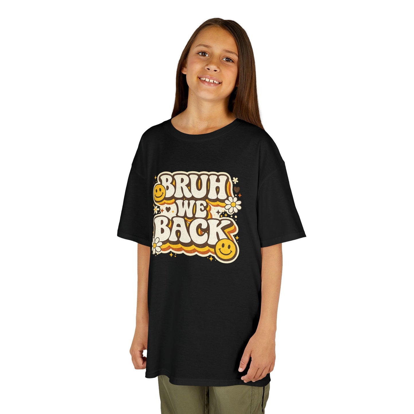 Bruh We Back Shirt | Funny Back to School Shirt | Retro Kids School Tee | Gildan Graphic Tee | First Day of School Shirt | Smiley Face Shirt