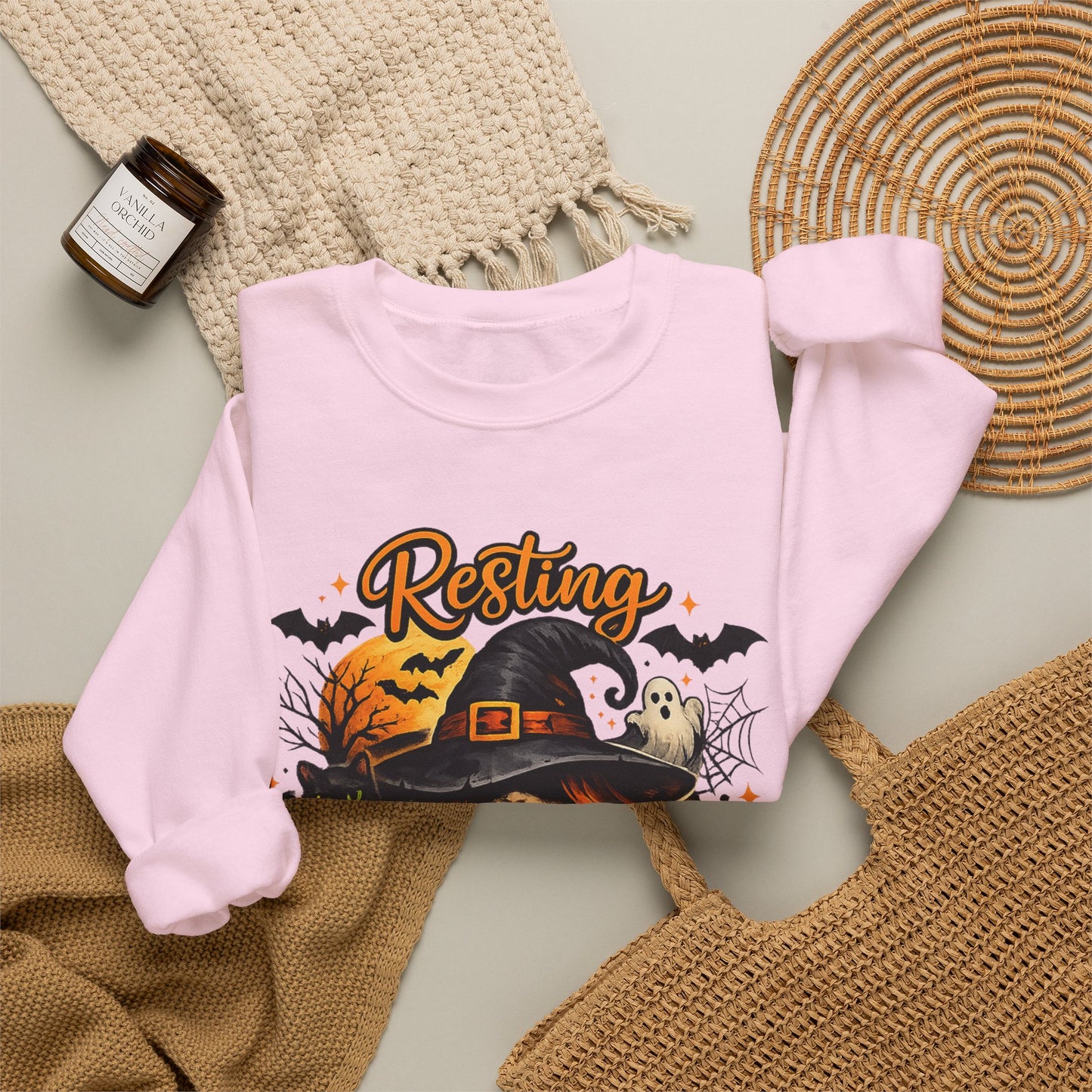 Resting Witch Face Sweatshirt | Funny Halloween Witch Gildan 18000 Crewneck | Spooky Fall Women's Graphic Sweatshirt | Cute Witchy Autumn Gift