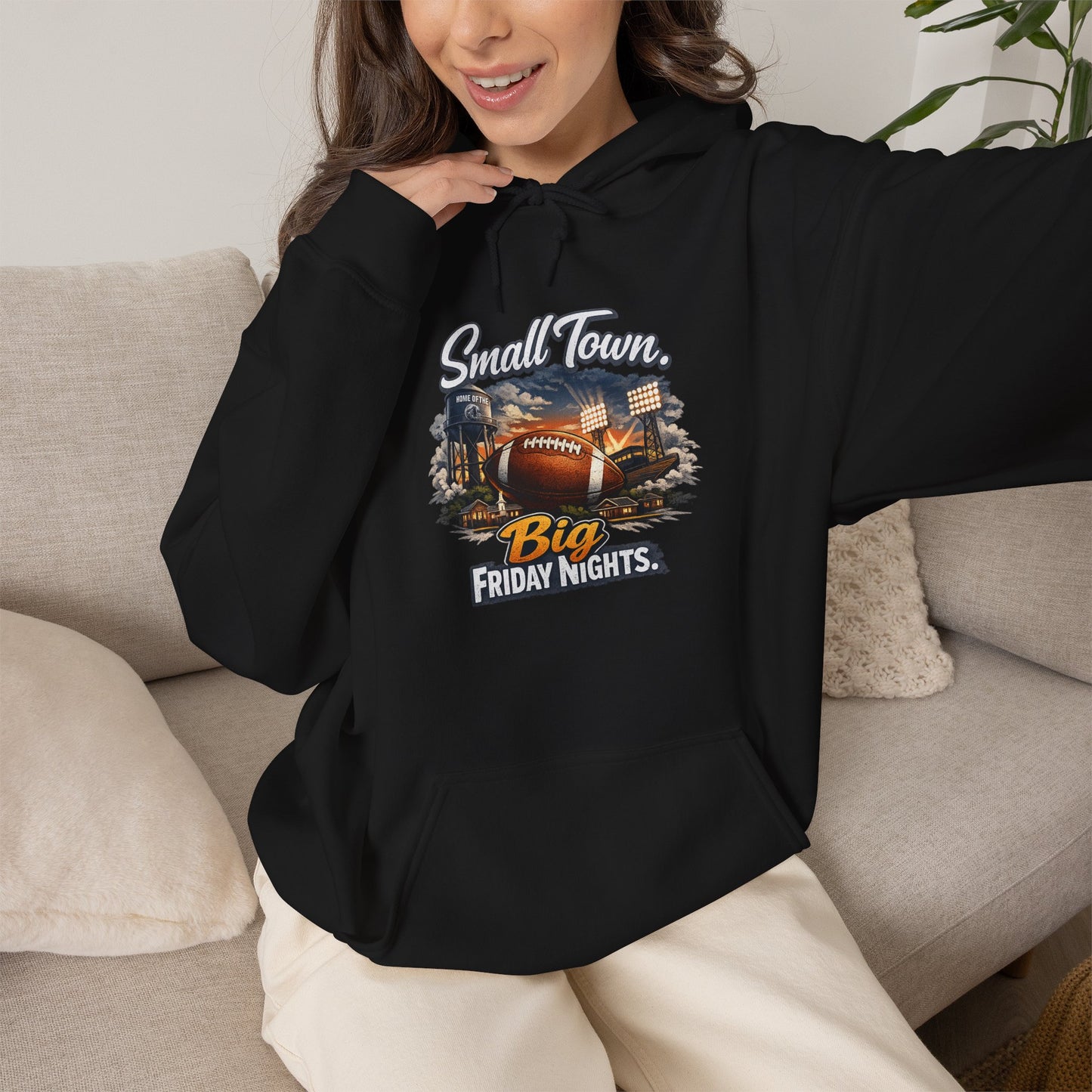 Small Town. Big Friday Nights. "Football" Gildan Unisex Heavy Blend™ Hooded Sweatshirt