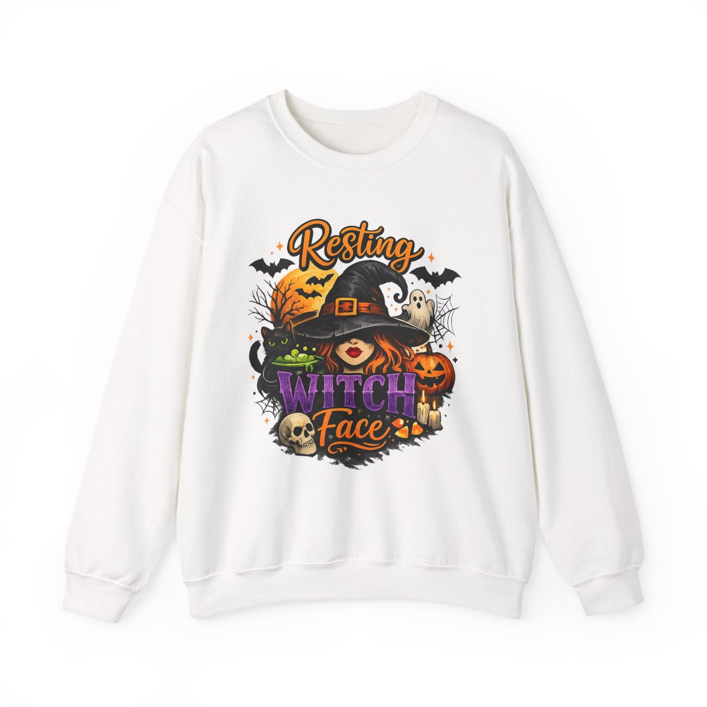 Resting Witch Face Sweatshirt | Funny Halloween Witch Gildan 18000 Crewneck | Spooky Fall Women's Graphic Sweatshirt | Cute Witchy Autumn Gift
