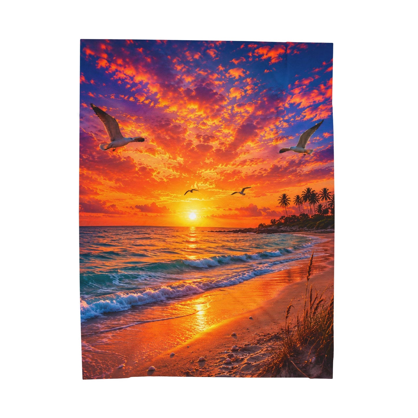 Beach Sunset Velveteen Plush Blanket