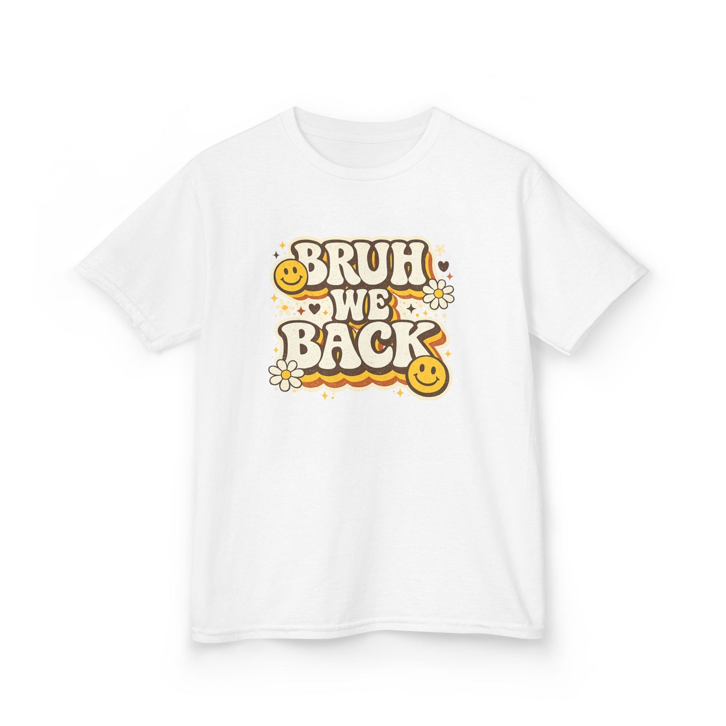 Bruh We Back Shirt | Funny Back to School Shirt | Retro Kids School Tee | Gildan Graphic Tee | First Day of School Shirt | Smiley Face Shirt