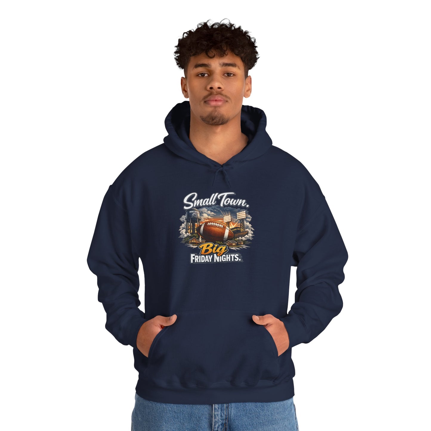 Small Town. Big Friday Nights. "Football" Gildan Unisex Heavy Blend™ Hooded Sweatshirt