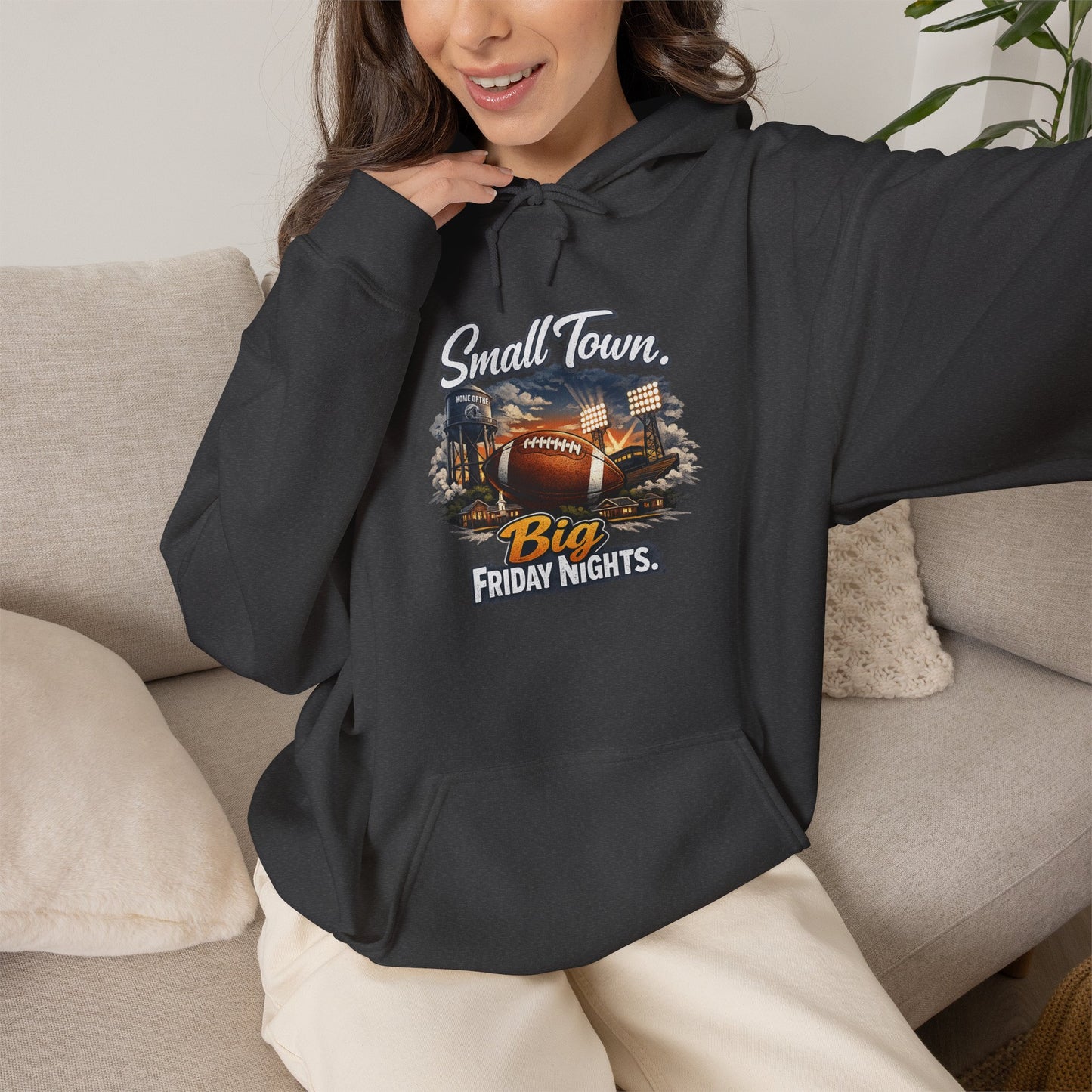 Small Town. Big Friday Nights. "Football" Gildan Unisex Heavy Blend™ Hooded Sweatshirt