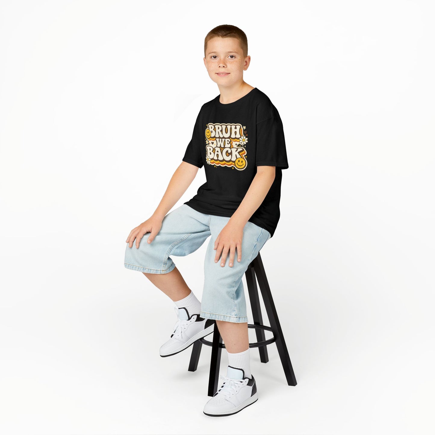 Bruh We Back Shirt | Funny Back to School Shirt | Retro Kids School Tee | Gildan Graphic Tee | First Day of School Shirt | Smiley Face Shirt