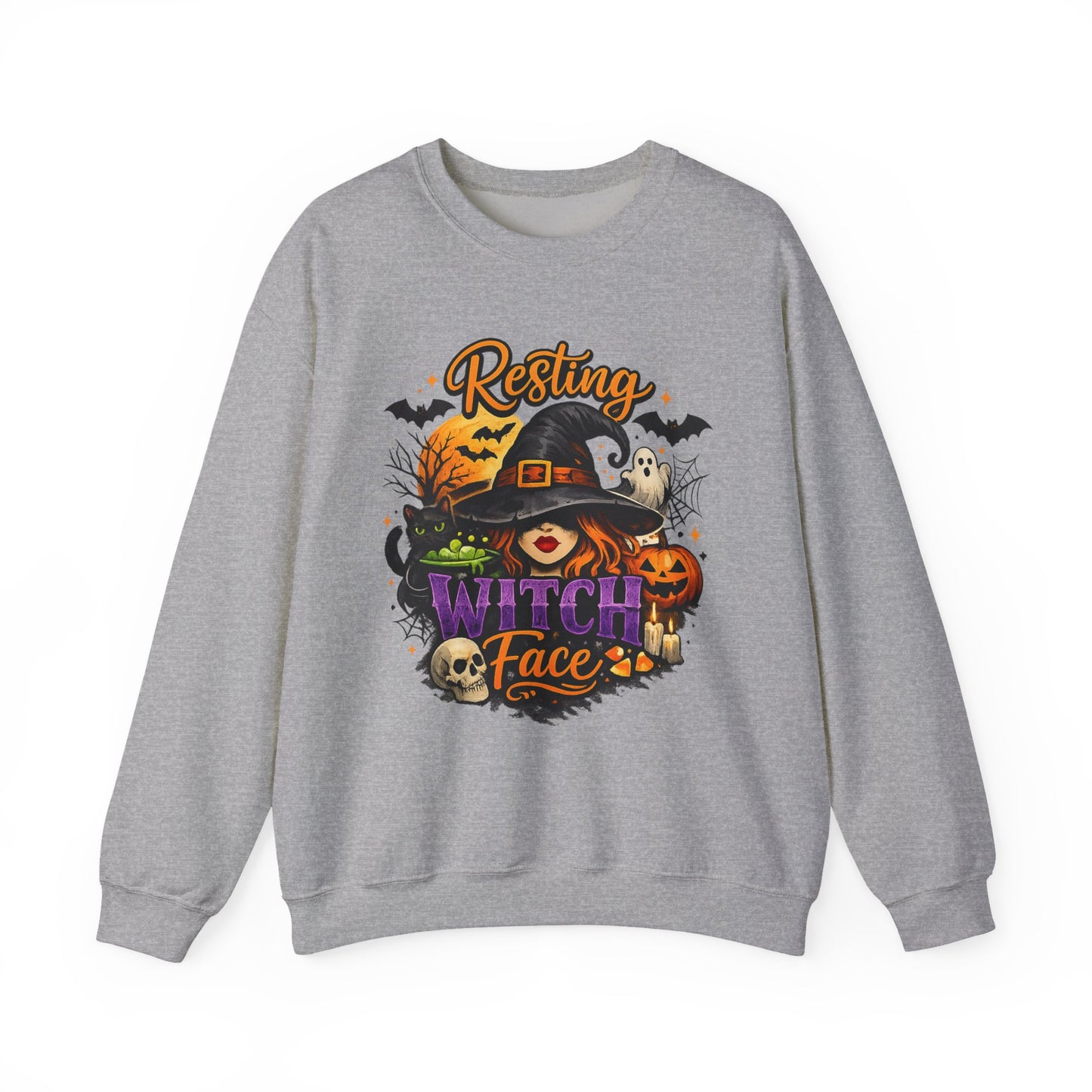 Resting Witch Face Sweatshirt | Funny Halloween Witch Gildan 18000 Crewneck | Spooky Fall Women's Graphic Sweatshirt | Cute Witchy Autumn Gift