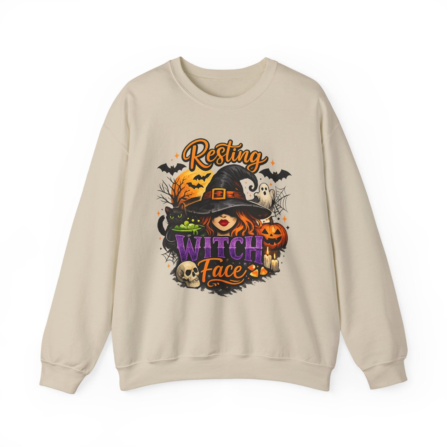Resting Witch Face Sweatshirt | Funny Halloween Witch Gildan 18000 Crewneck | Spooky Fall Women's Graphic Sweatshirt | Cute Witchy Autumn Gift