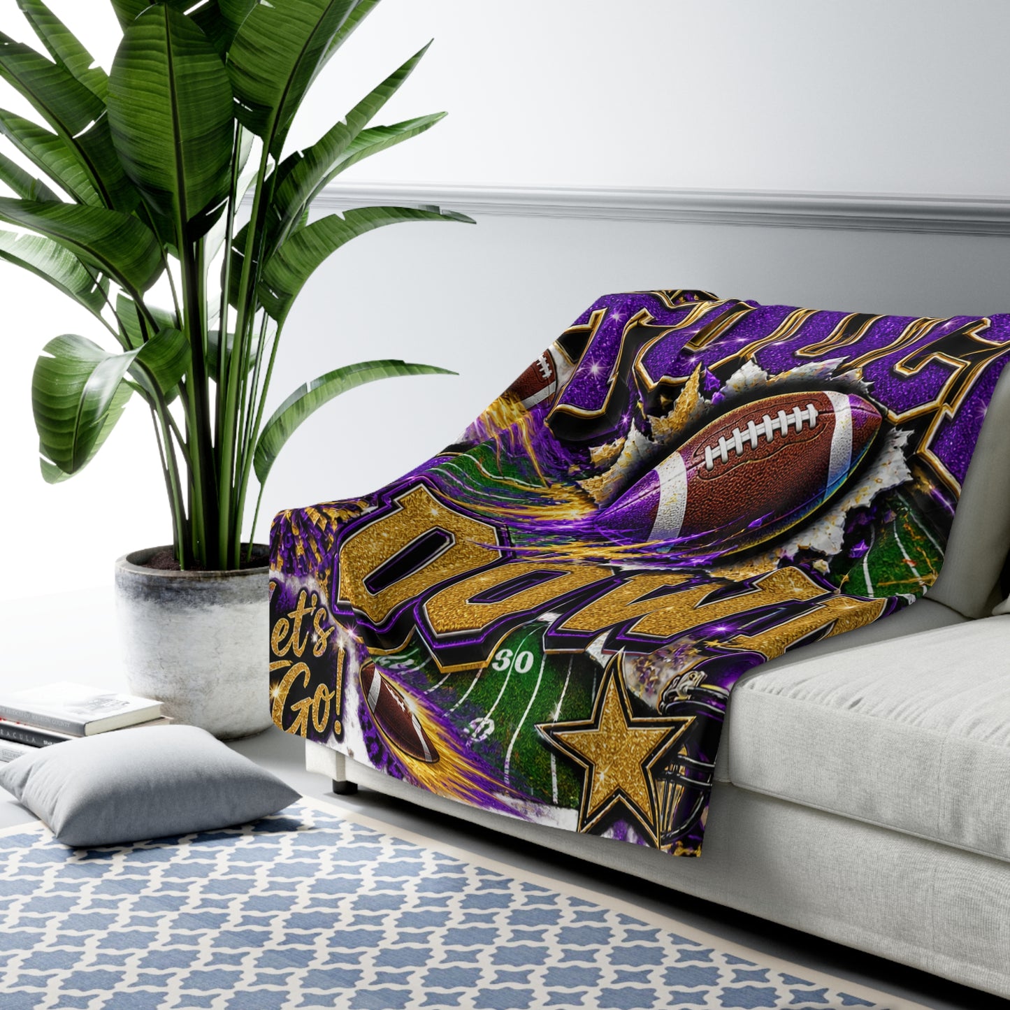 Purple & Gold  Game Day Sherpa Fleece Blanket