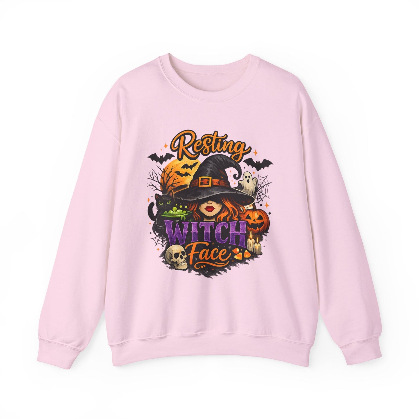 Resting Witch Face Sweatshirt | Funny Halloween Witch Gildan 18000 Crewneck | Spooky Fall Women's Graphic Sweatshirt | Cute Witchy Autumn Gift