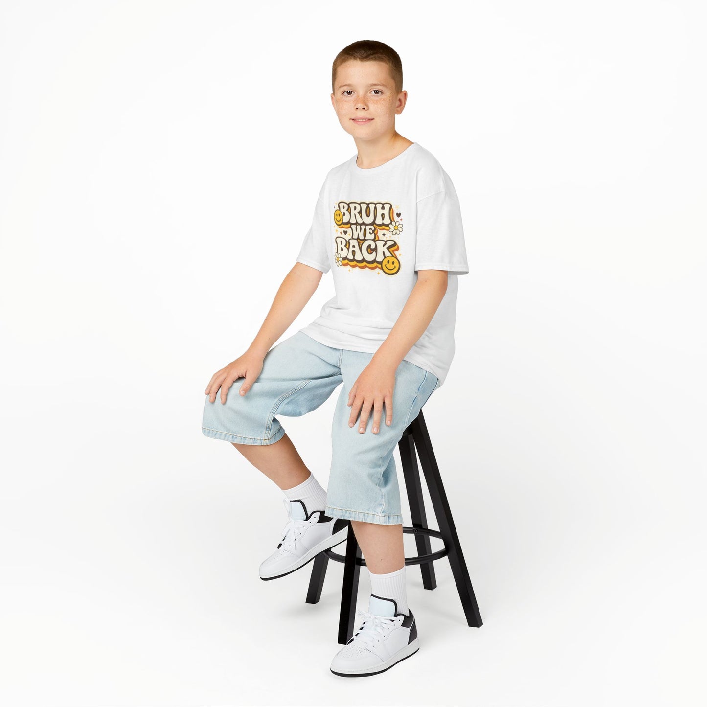 Bruh We Back Shirt | Funny Back to School Shirt | Retro Kids School Tee | Gildan Graphic Tee | First Day of School Shirt | Smiley Face Shirt
