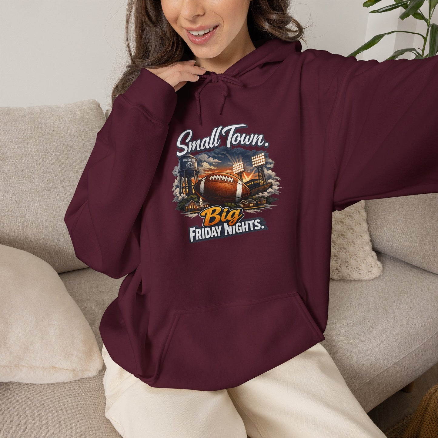 Small Town. Big Friday Nights. "Football" Gildan Unisex Heavy Blend™ Hooded Sweatshirt