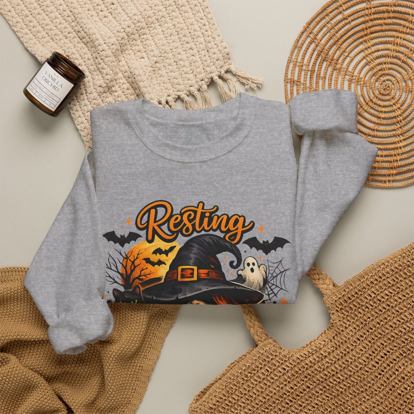Resting Witch Face Sweatshirt | Funny Halloween Witch Gildan 18000 Crewneck | Spooky Fall Women's Graphic Sweatshirt | Cute Witchy Autumn Gift