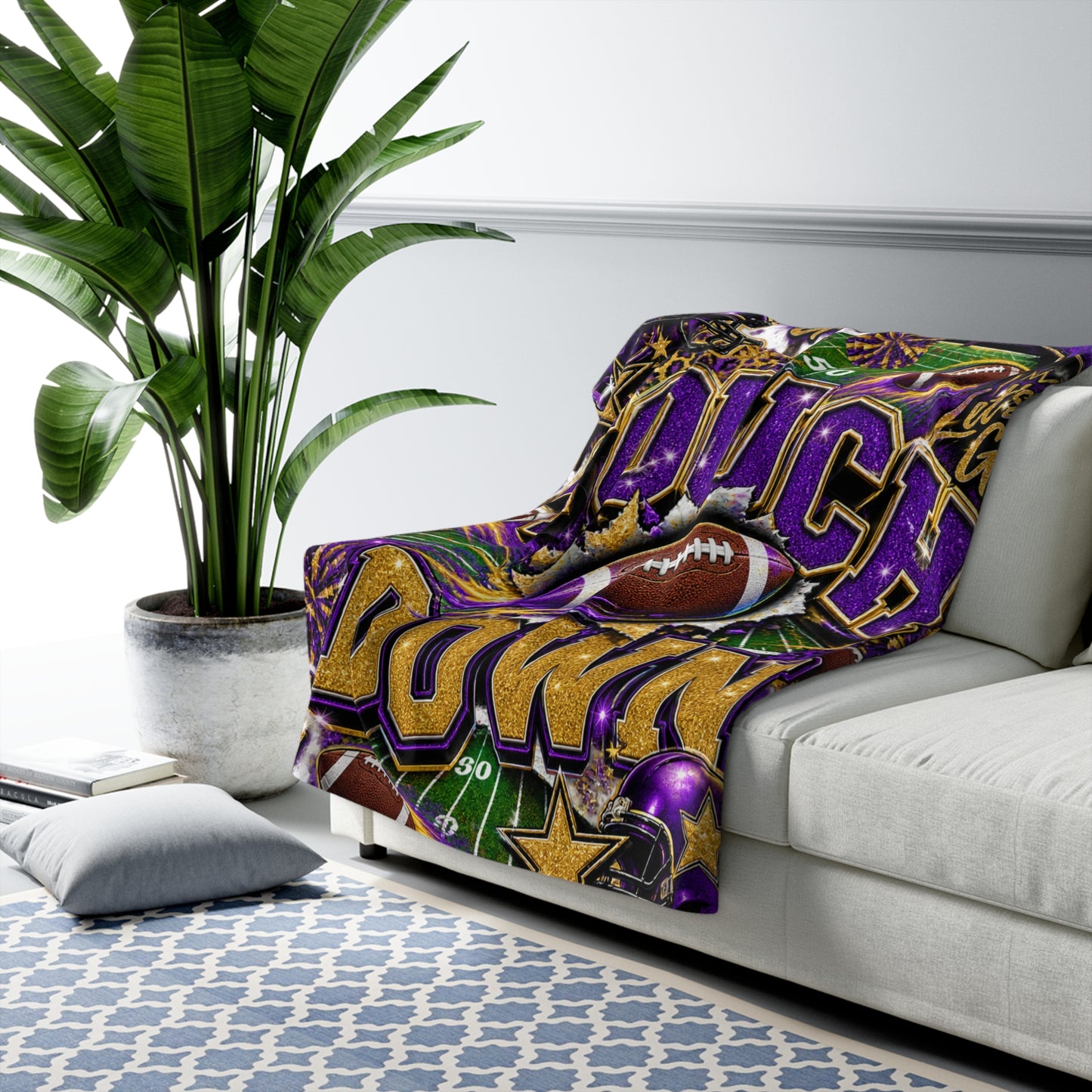 Purple & Gold  Game Day Sherpa Fleece Blanket