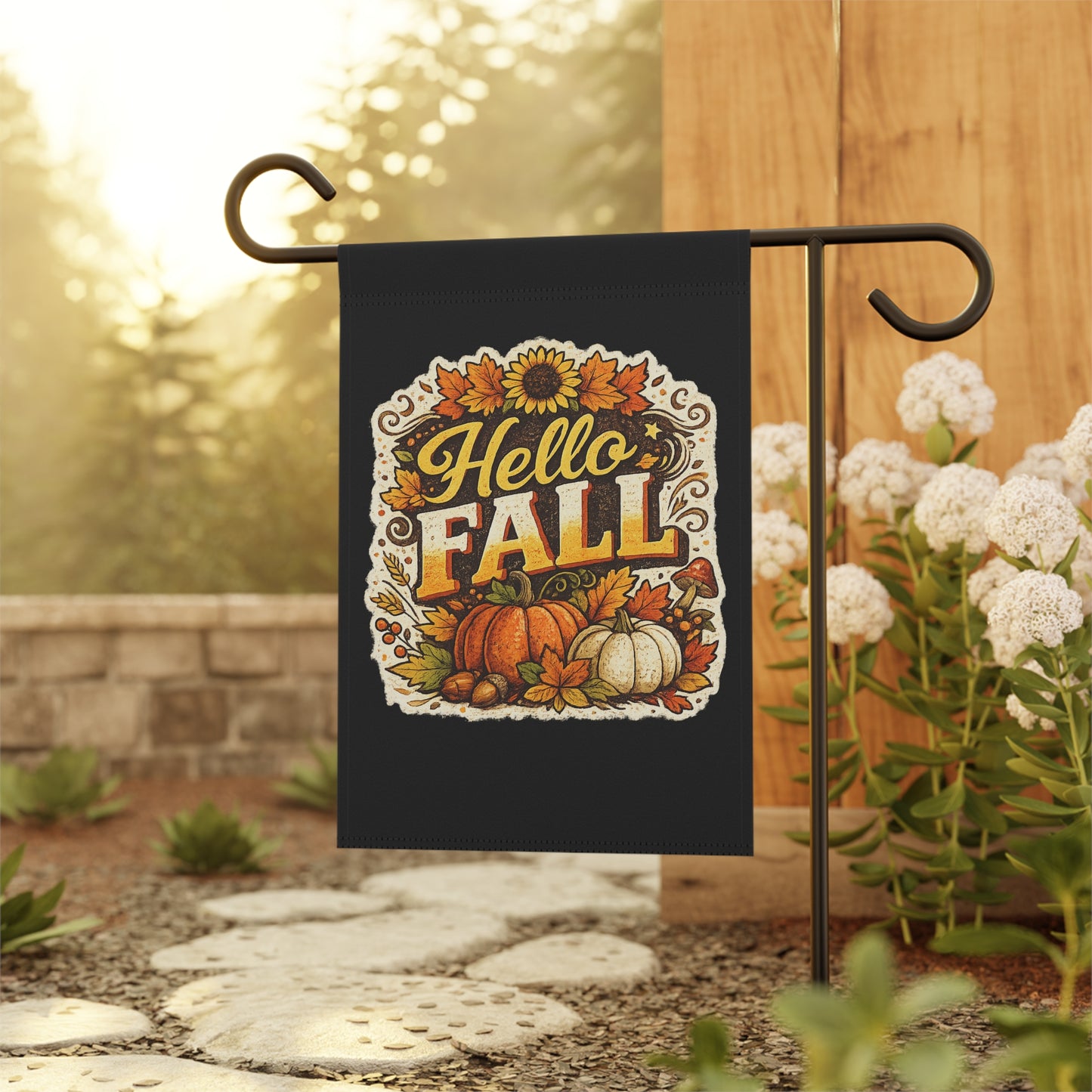 Hello Fall Garden Flag | Autumn House Banner | Farmhouse Fall Decor | Pumpkin Porch Flag | Seasonal Outdoor Yard Decoration | Fall Welcome Flag