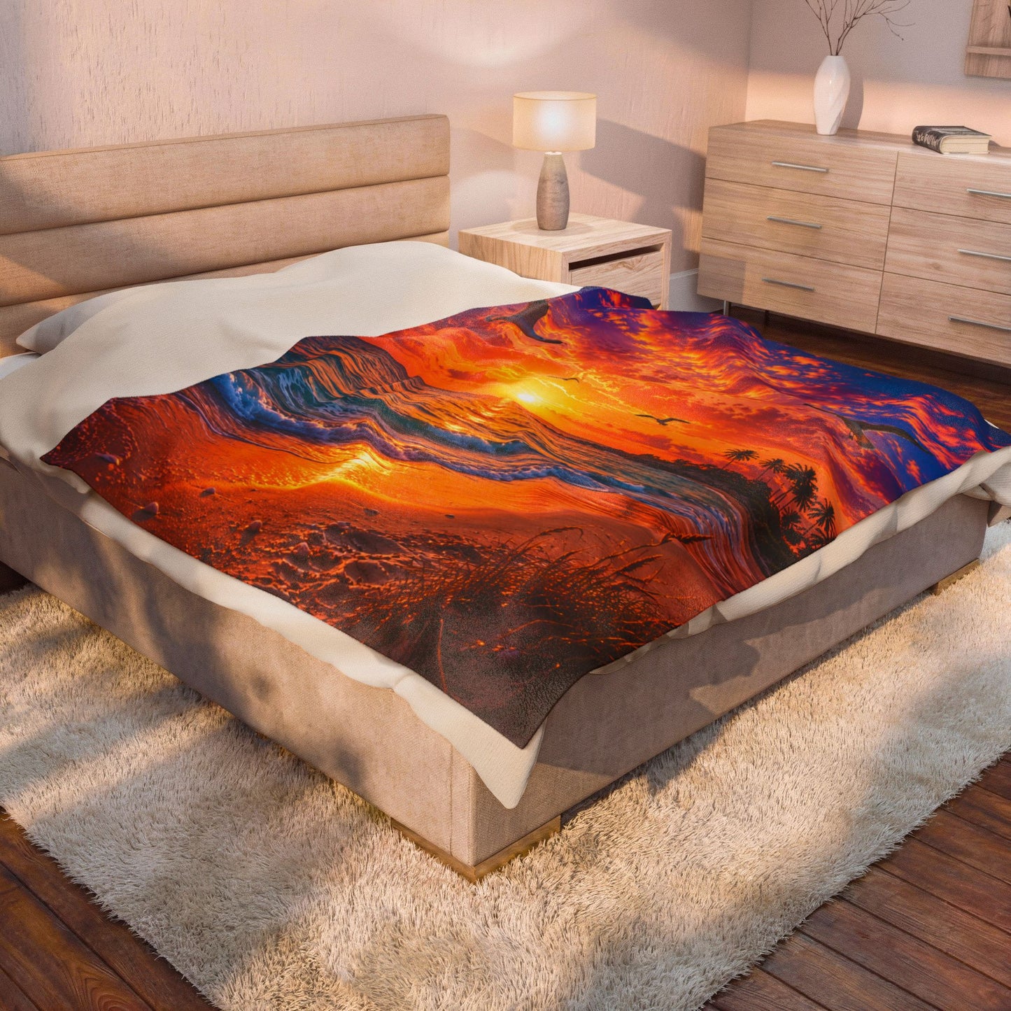 Beach Sunset Velveteen Plush Blanket