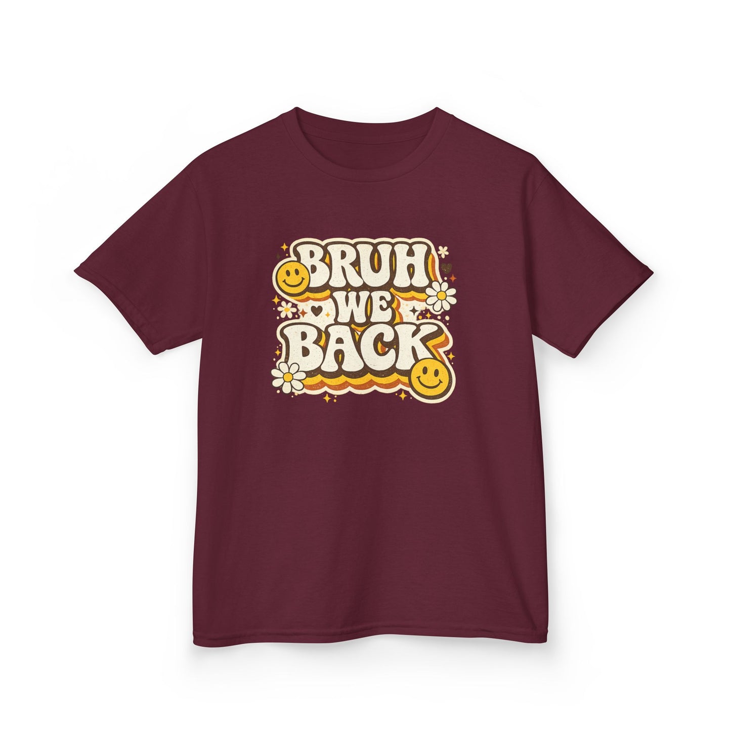 Bruh We Back Shirt | Funny Back to School Shirt | Retro Kids School Tee | Gildan Graphic Tee | First Day of School Shirt | Smiley Face Shirt