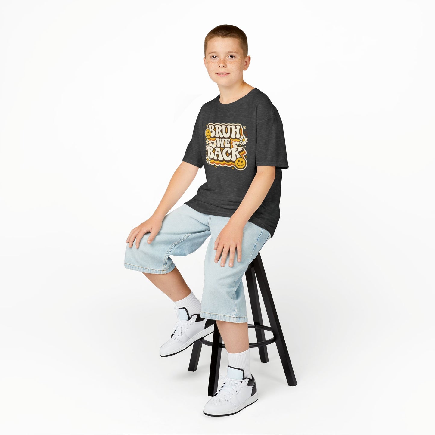 Bruh We Back Shirt | Funny Back to School Shirt | Retro Kids School Tee | Gildan Graphic Tee | First Day of School Shirt | Smiley Face Shirt