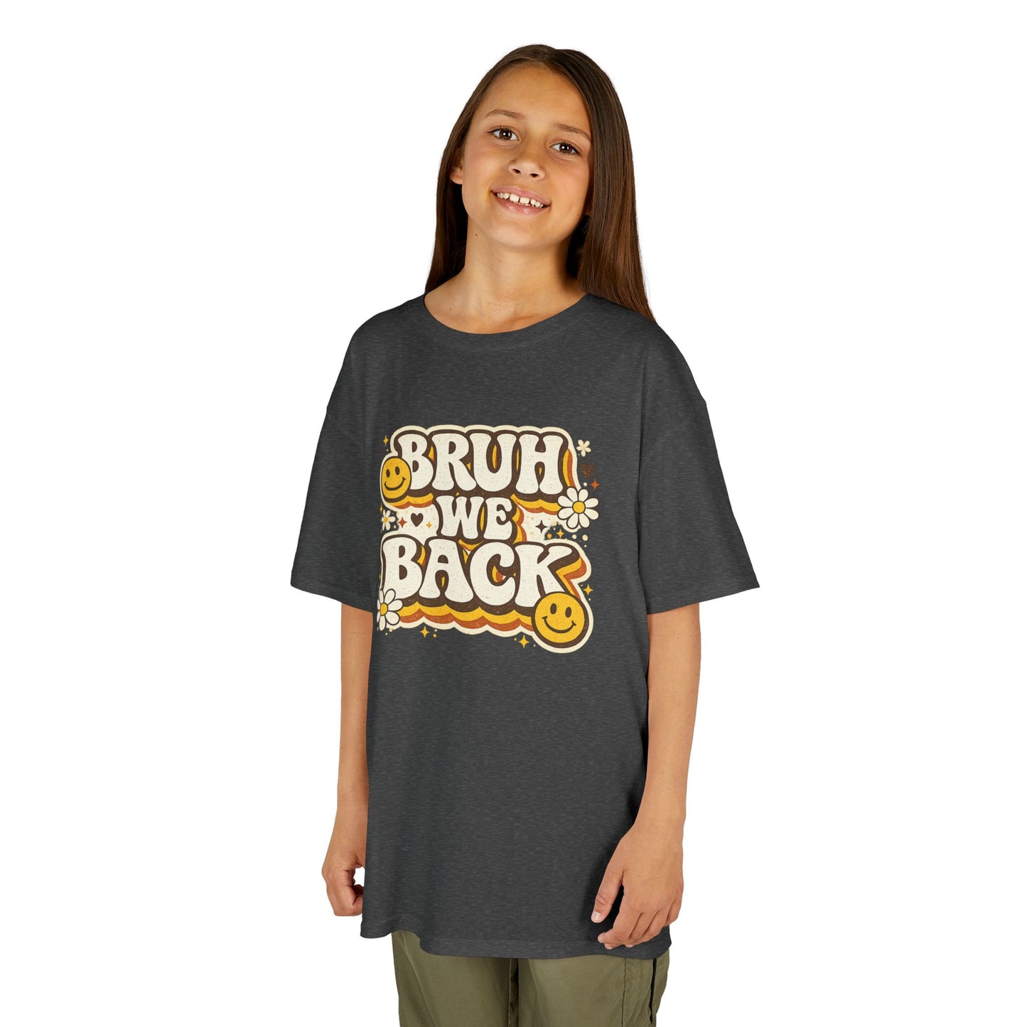 Bruh We Back Shirt | Funny Back to School Shirt | Retro Kids School Tee | Gildan Graphic Tee | First Day of School Shirt | Smiley Face Shirt