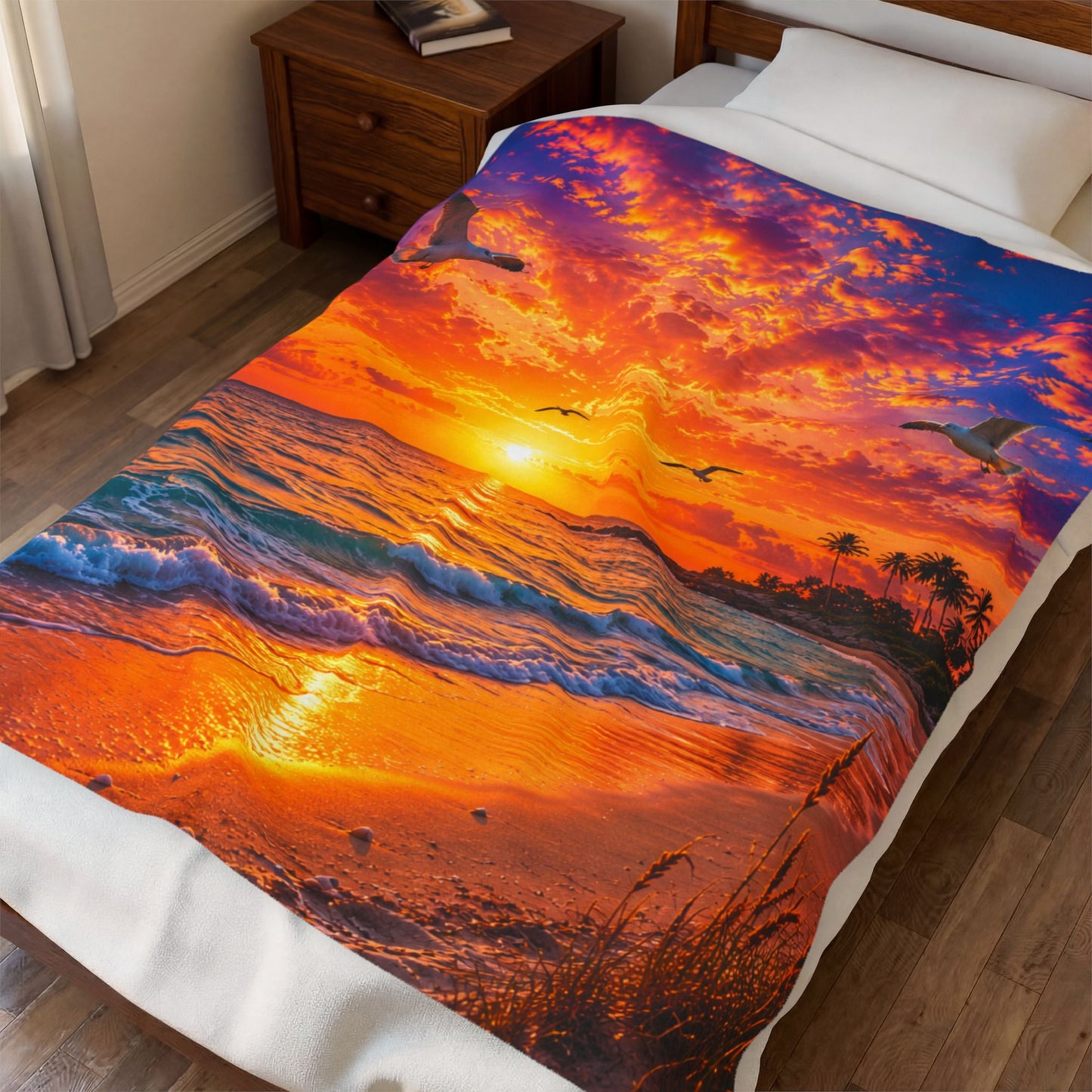 Beach Sunset Velveteen Plush Blanket