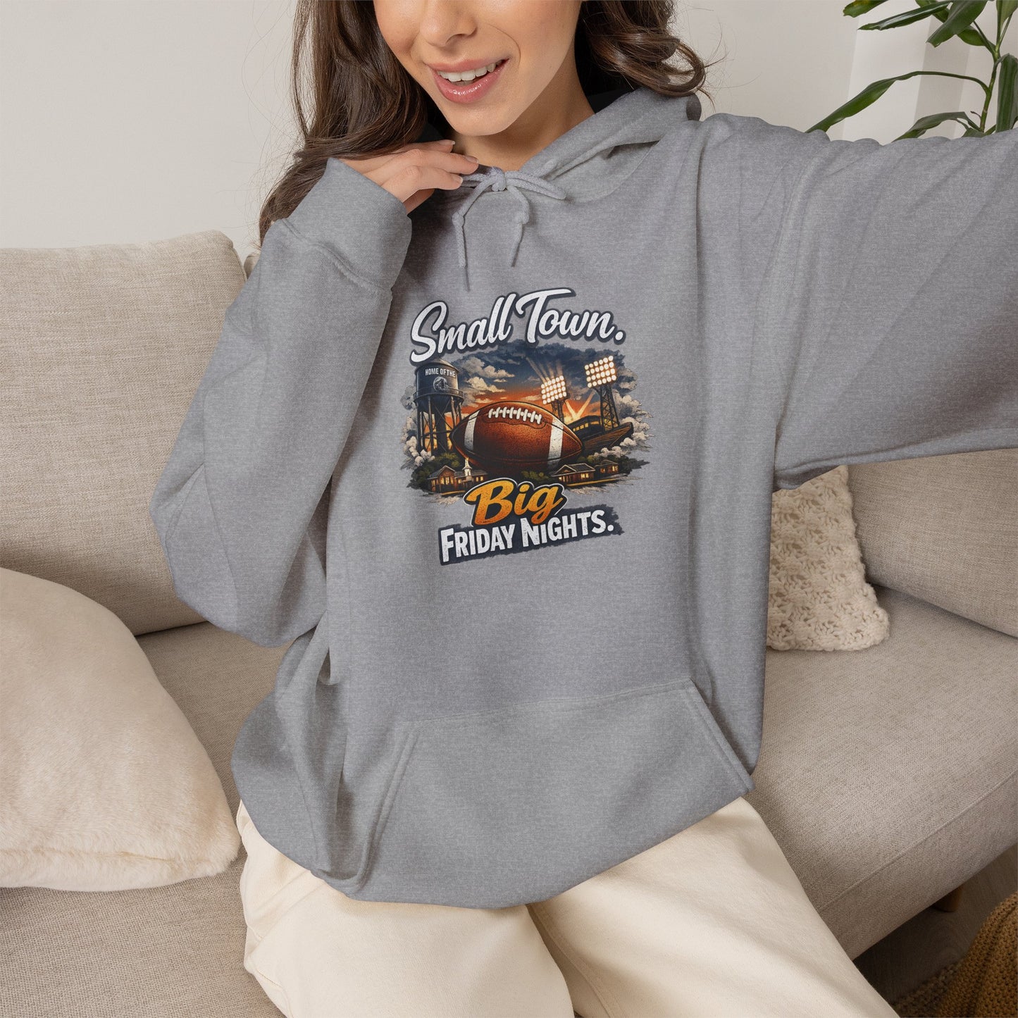Small Town. Big Friday Nights. "Football" Gildan Unisex Heavy Blend™ Hooded Sweatshirt