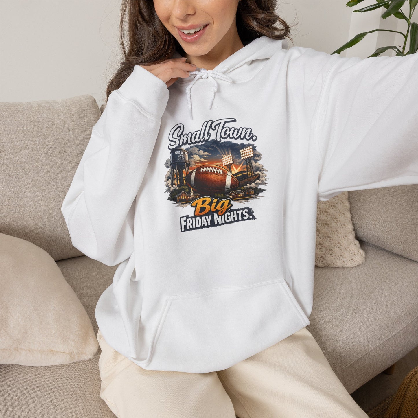 Small Town. Big Friday Nights. "Football" Gildan Unisex Heavy Blend™ Hooded Sweatshirt