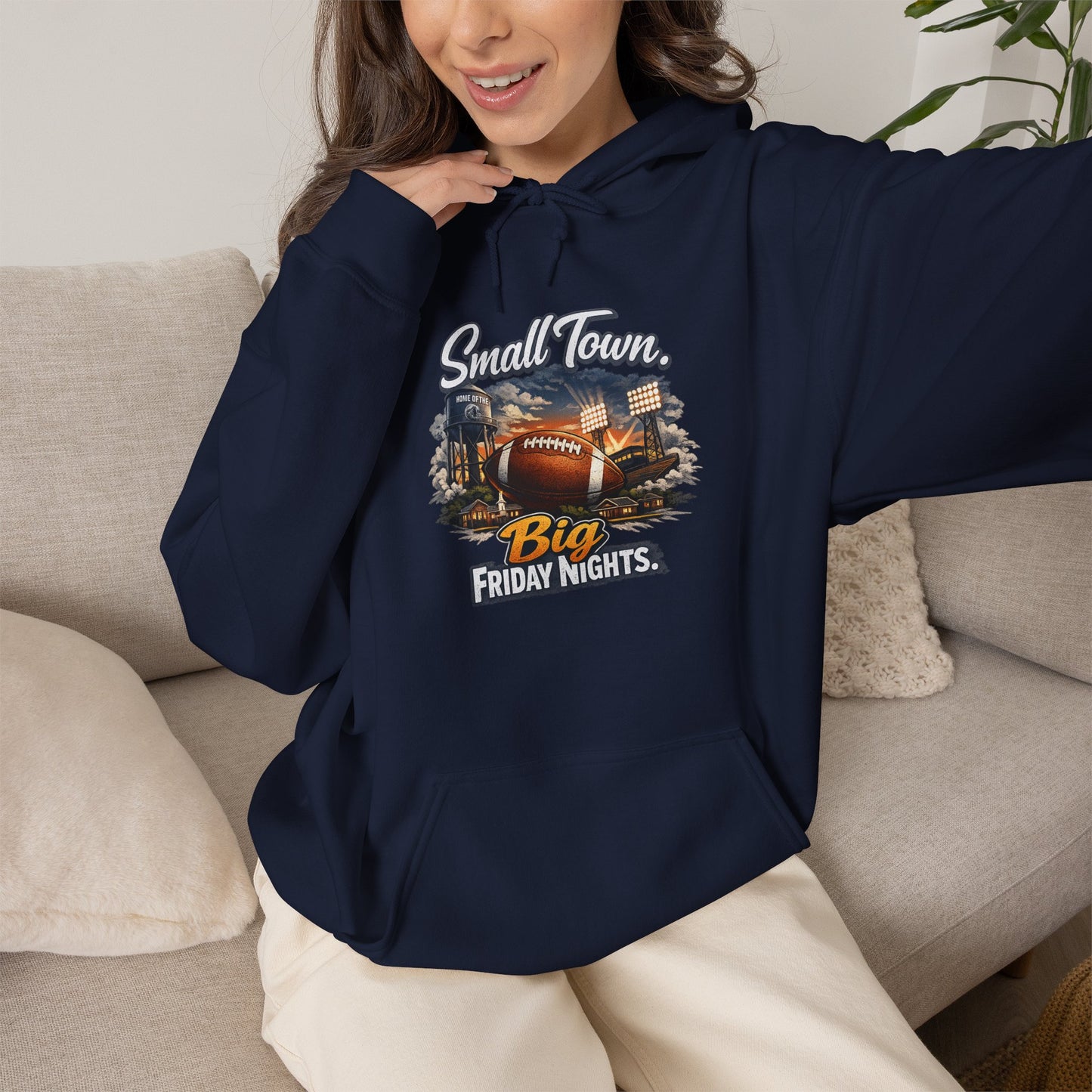 Small Town. Big Friday Nights. "Football" Gildan Unisex Heavy Blend™ Hooded Sweatshirt