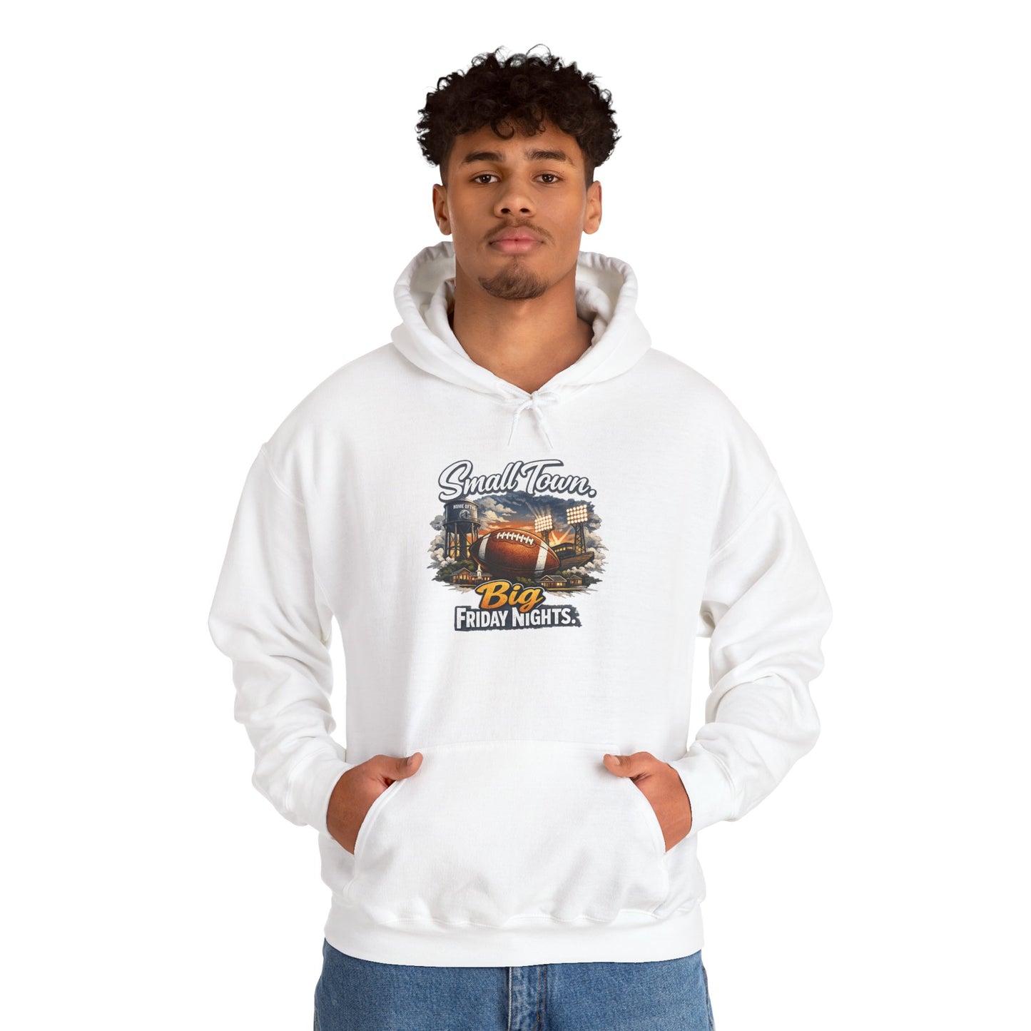 Small Town. Big Friday Nights. "Football" Gildan Unisex Heavy Blend™ Hooded Sweatshirt