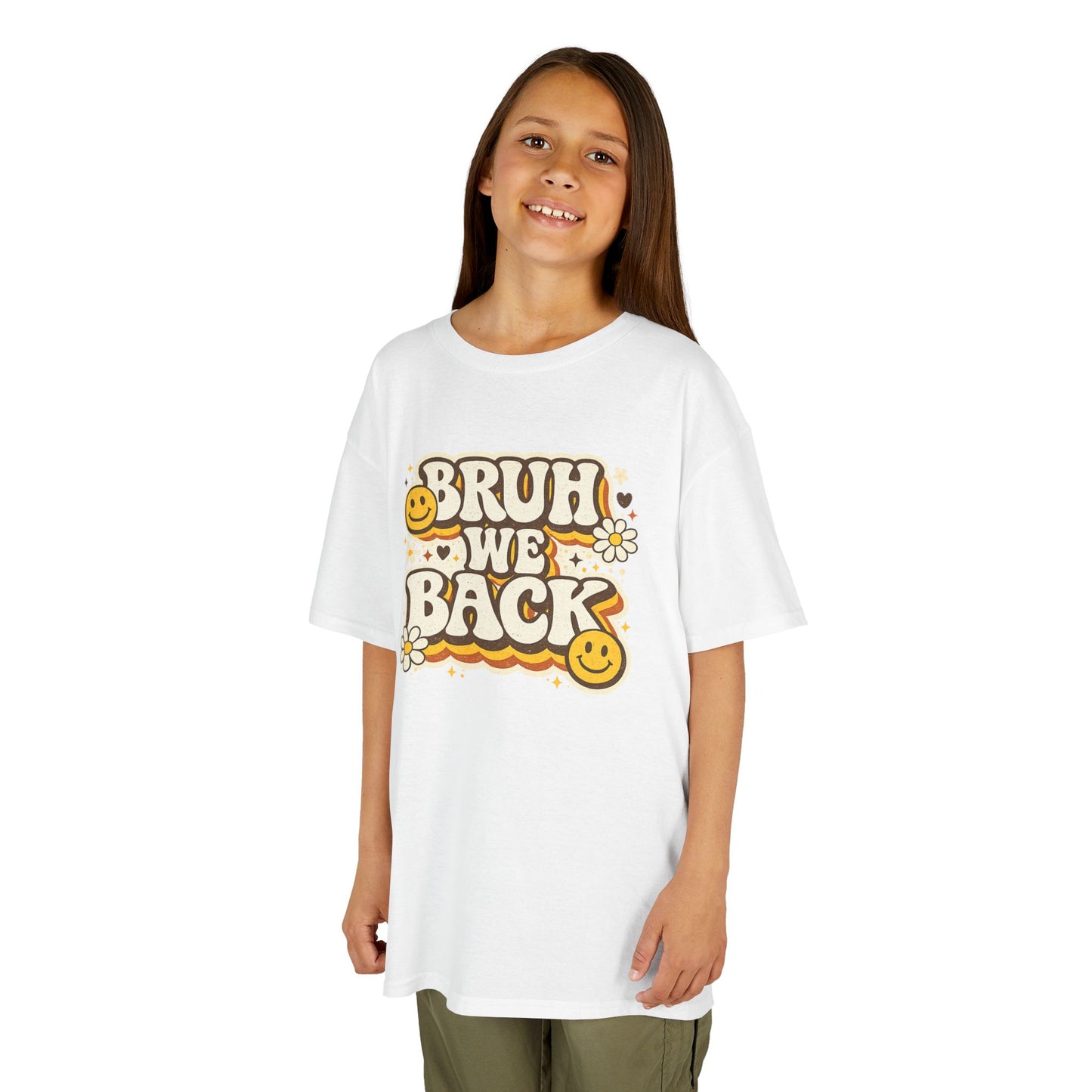 Bruh We Back Shirt | Funny Back to School Shirt | Retro Kids School Tee | Gildan Graphic Tee | First Day of School Shirt | Smiley Face Shirt