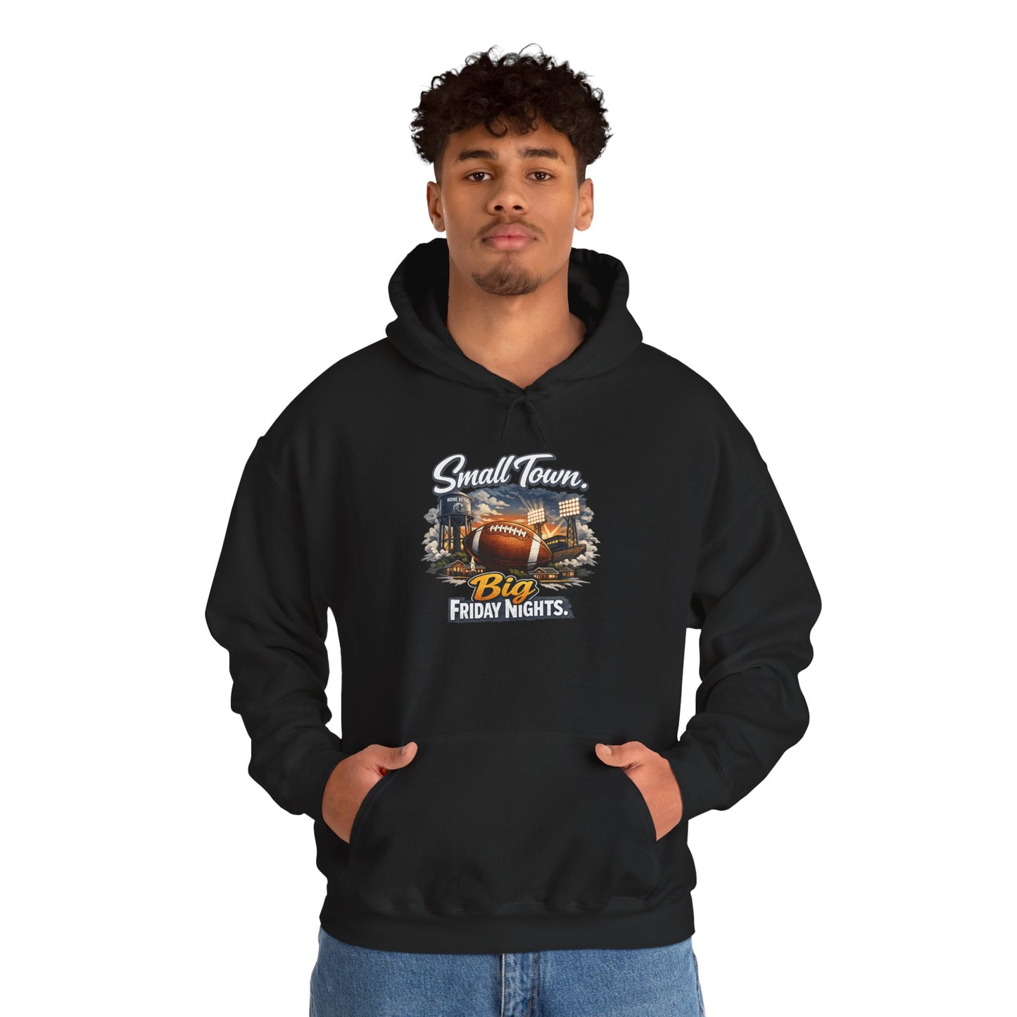 Small Town. Big Friday Nights. "Football" Gildan Unisex Heavy Blend™ Hooded Sweatshirt
