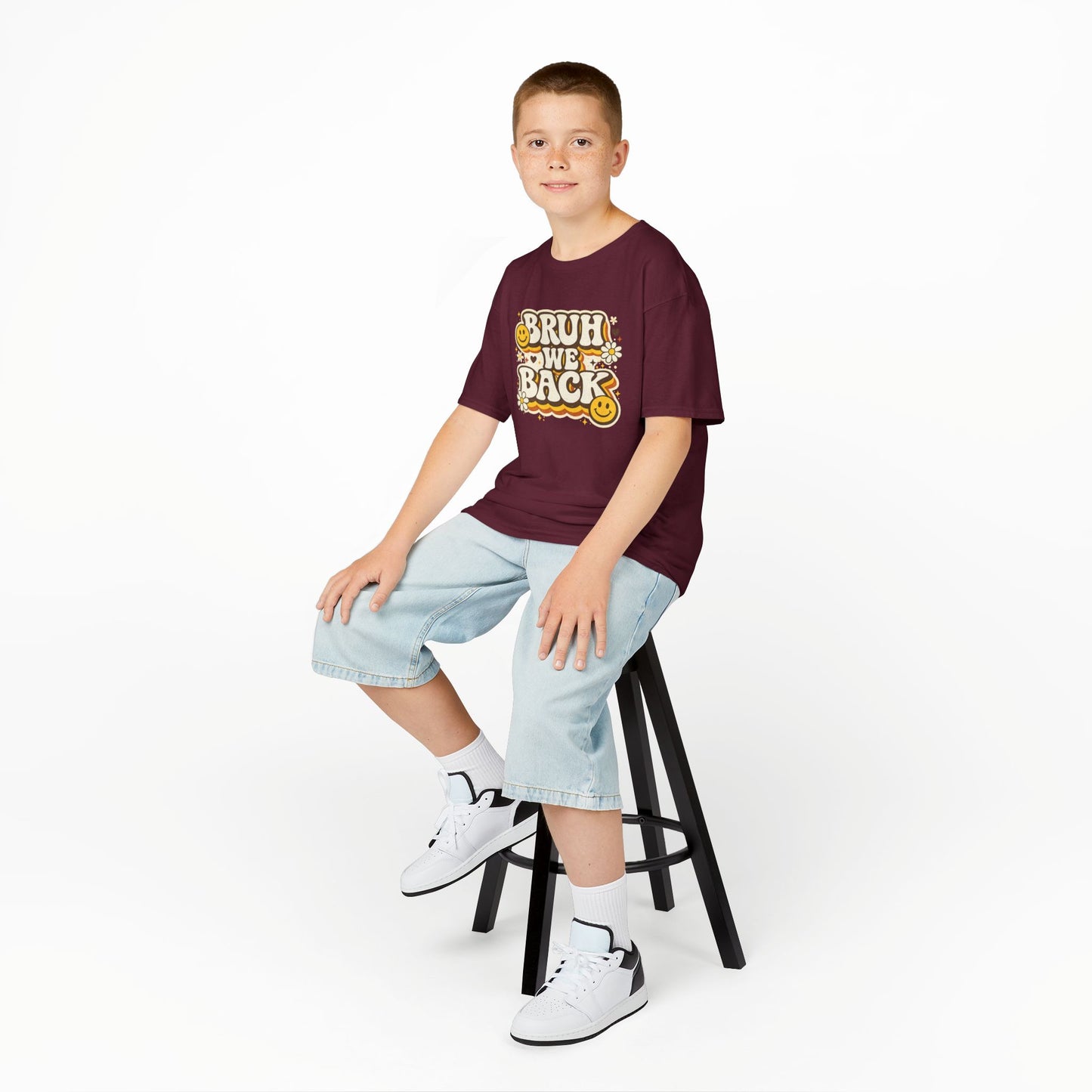 Bruh We Back Shirt | Funny Back to School Shirt | Retro Kids School Tee | Gildan Graphic Tee | First Day of School Shirt | Smiley Face Shirt