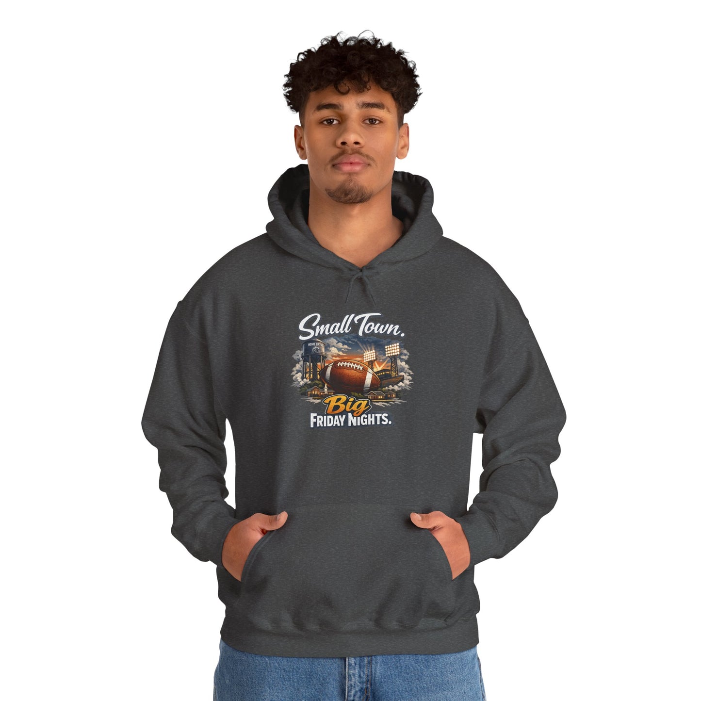 Small Town. Big Friday Nights. "Football" Gildan Unisex Heavy Blend™ Hooded Sweatshirt