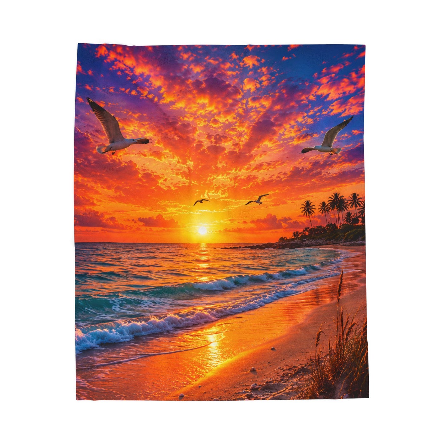 Beach Sunset Velveteen Plush Blanket