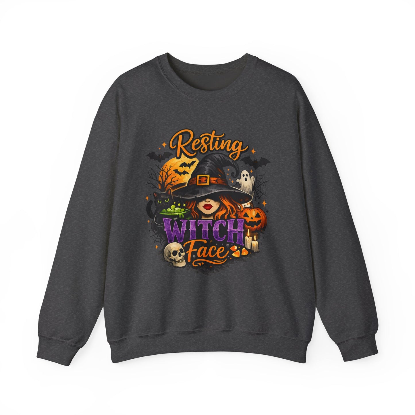 Resting Witch Face Sweatshirt | Funny Halloween Witch Gildan 18000 Crewneck | Spooky Fall Women's Graphic Sweatshirt | Cute Witchy Autumn Gift