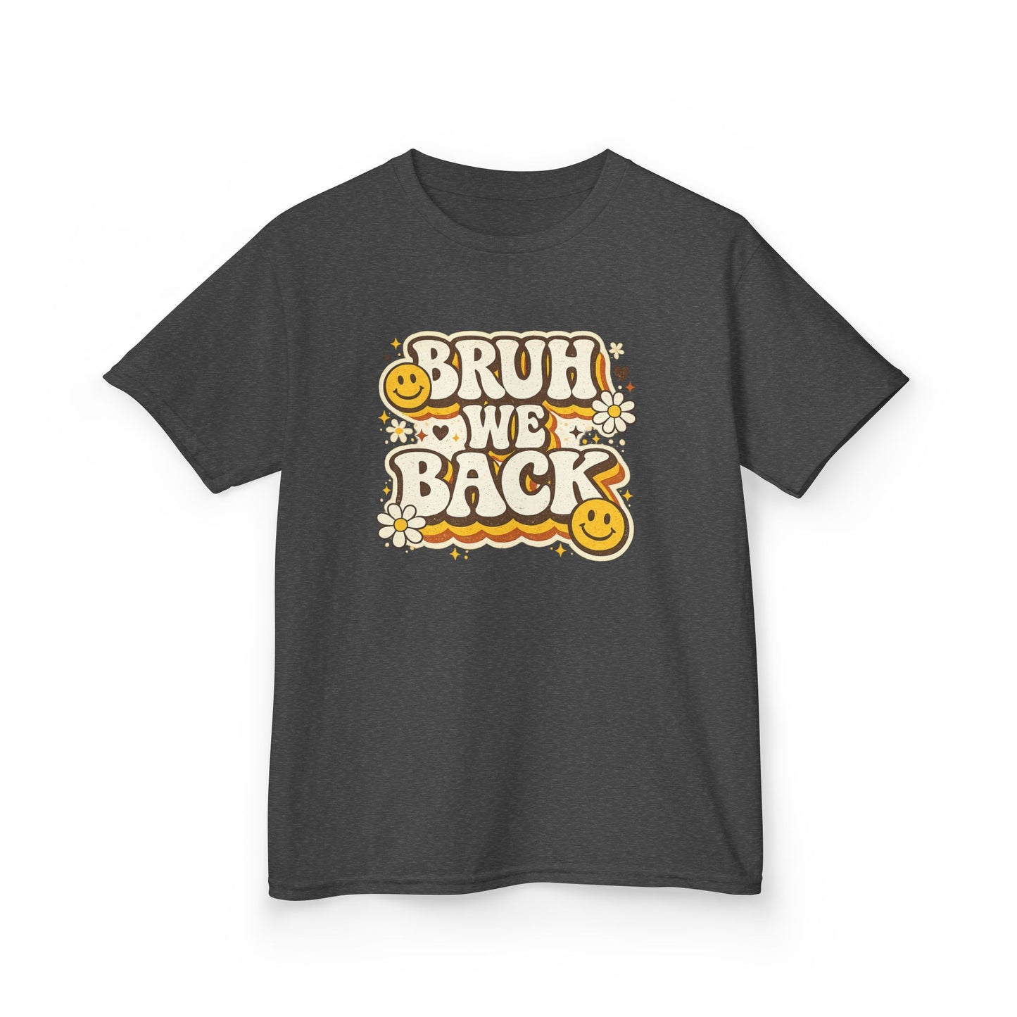 Bruh We Back Shirt | Funny Back to School Shirt | Retro Kids School Tee | Gildan Graphic Tee | First Day of School Shirt | Smiley Face Shirt